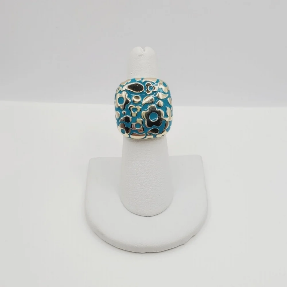 Blue Enamel Flower Ring